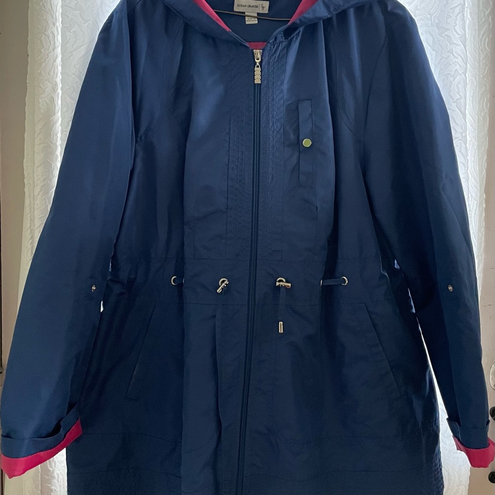 Susan Graver Blue Utility Jacket with Pink Accents